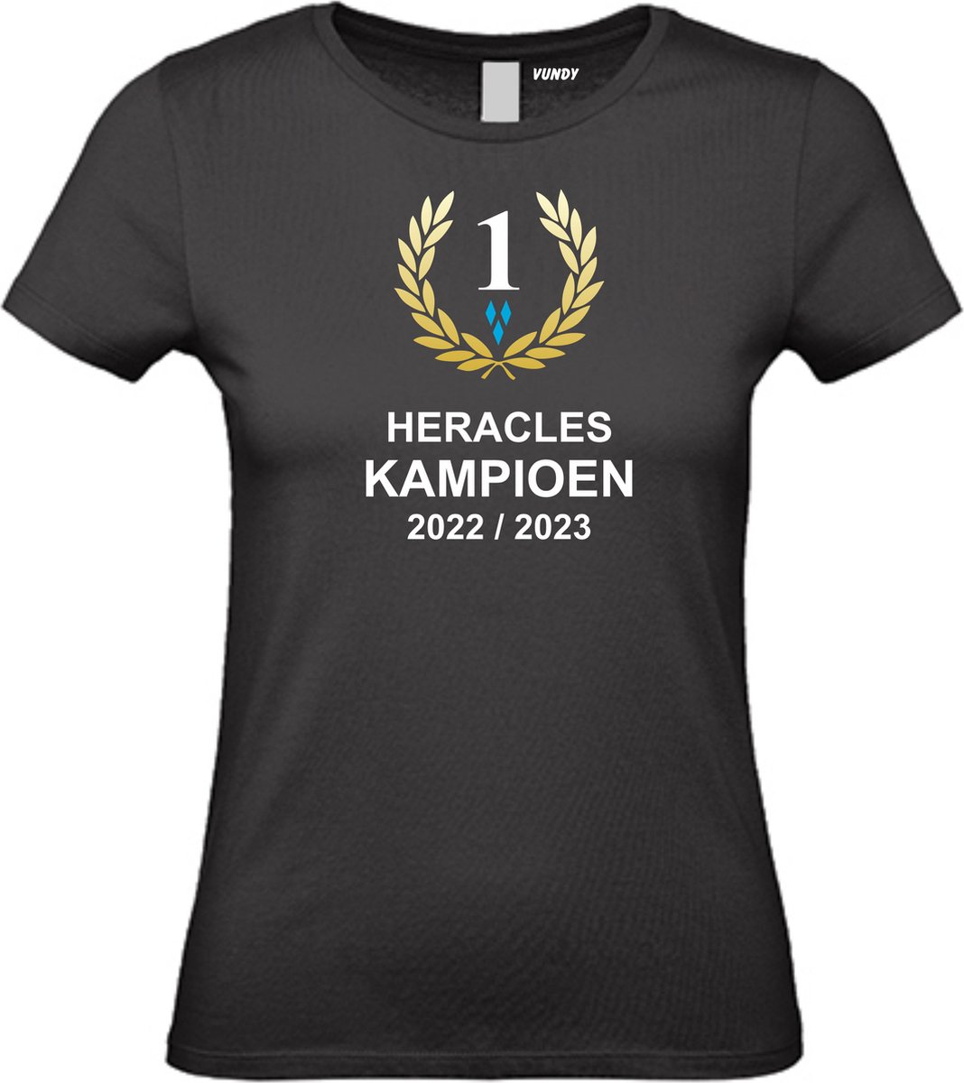 Dames T-shirt Heracles Kampioen 2023 | Heracles Almelo Supporter | Shirt Kampioen Almelo | Kampioensshirt 2022-2025 | Zwart | maat M
